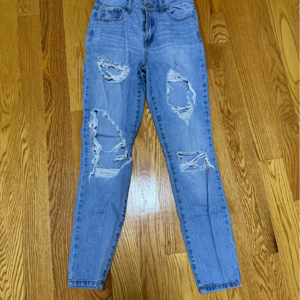 Ripped Straight Leg Jeans